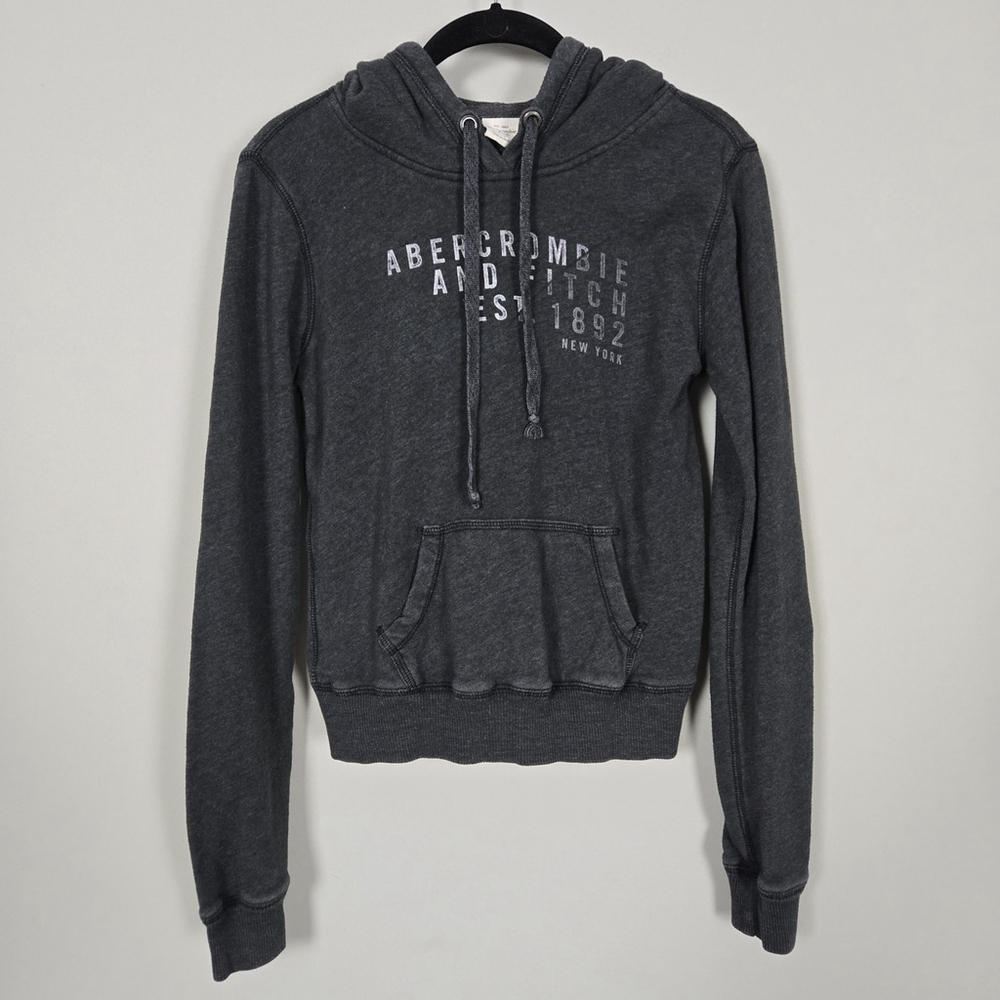 Abercrombie & Fitch Womens Preppy Y2K Pullover Hoodie Small Grey Spellout Logo